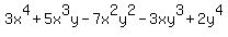 3x%5E4%2B5x%5E3y-7x%5E2y%5E2-3xy%5E3%2B2y%5E4