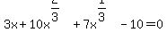 3x+%2B+10x%5E%282%2F3%29+%2B+7x%5E%281%2F3%29+-+10+=+0