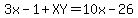 3x-1%2BXY=10x-26