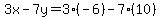 3x-7y=3%28-6%29-7%2810%29