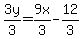 3y%2F3++=+9x%2F3-12%2F3