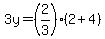 3y=%282%2F3%29%282%2B4%29