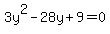 3y%5E2-28y%2B9=0