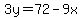 3y+=+72+-+9x