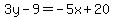3y-9=-5x%2B20