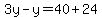 3y-y=40%2B24