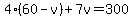 4%2860-v%29%2B7v=300