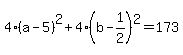 4%28a-5%29%5E2%2B4%28b-1%2F2%29%5E2=173