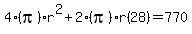 4%28pi%29r%5E2%2B2%28pi%29r%2828%29+=+770