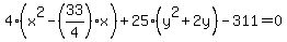 4%28x%5E2-%2833%2F4%29x%29%2B25%28y%5E2%2B2y%29-311=0
