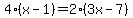 4%28x-1%29=2%283x-7%29