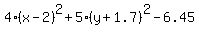 4%28x-2%29%5E2+%2B+5%28y+%2B+1.7%29%5E2+-+6.45