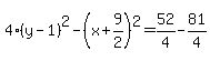 4%28y-1%29%5E2-%28x%2B9%2F2%29%5E2=52%2F4-81%2F4