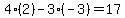 4%2A%282%29+-+3%2A%28-3%29+=+17