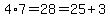 4%2A7=28=25%2B3