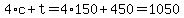 4%2Ac%2Bt=4%2A150%2B450=1050