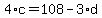 4%2Ac+=+108+-+3%2Ad