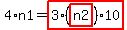 4%2An1=highlight_red%28+3%2A%28highlight_red%28+n2+%29%29%2A10+%29