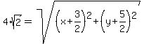 4%2Asqrt%282%29=sqrt%28%28x%2B3%2F2%29%5E2%2B%28y%2B5%2F2%29%5E2%29