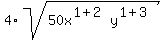 4%2Asqrt%2850x%5E%281%2B2%29y%5E%281%2B3%29%29