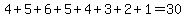 4%2B5%2B6%2B5%2B4%2B3%2B2%2B1=30