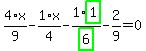4%2F9%2Ax-1%2F4%2Ax-1%2Fhighlight_green%28+6+%29%2Ahighlight_green%28+1+%29-2%2F9=0