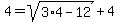 4=sqrt%283%2A4-12%29%2B4