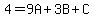 4+=+9A%2B3B%2BC