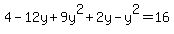 4-12y%2B9y%5E2%2B2y-y%5E2=16