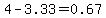 4-3.33=0.67