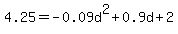 4.25+=+-0.09d%5E2%2B0.9d%2B2