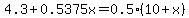 4.3%2B0.5375x=0.5%2810%2Bx%29
