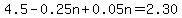 4.5-0.25n%2B0.05n=2.30