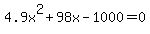 4.9x%5E2+%2B+98x+-+1000=0