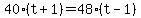 40%28t%2B1%29=48%28t-1%29
