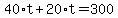 40%2At%2B20%2At=300