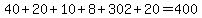 40%2B20%2B10%2B8%2B302%2B20=400