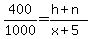 400%2F1000+=+%28h+%2B+n%29%2F%28x+%2B+5%29