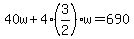 40w%2B4%2A%283%2F2%29w=690