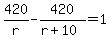 420%2Fr-420%2F%28r%2B10%29=1