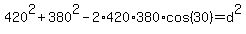 420%5E2%2B380%5E2-2%2A420%2A380%2Acos%2830%29=d%5E2