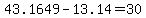 43.1649+-13.14=+30