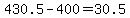 430.5+-+400+=+30.5
