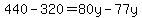 440-320=80y-77y