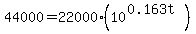 44000=22000%2810%5E%280.163t%29%29