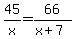 45%2Fx+=+66%2F%28x%2B7%29
