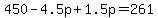 450-4.5p%2B1.5p=261