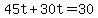 45t+%2B+30t+=+30