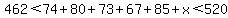 462+%3C+74%2B80%2B73%2B67%2B85%2Bx+%3C+520