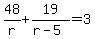 48%2Fr+%2B+19%2F%28r-5%29+=+3